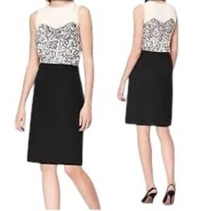 Ann Taylor LOFT Black Lace Filigree‎ Sheath Dress Size 2 Sleeveless Knee Length